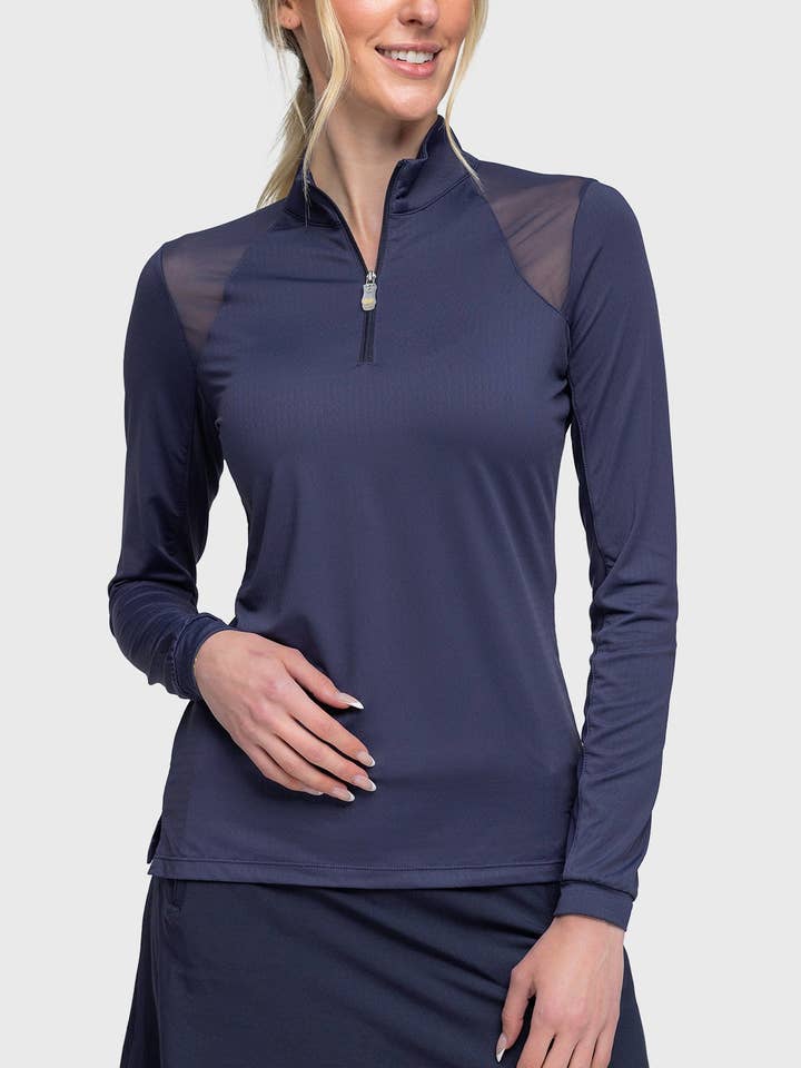 Marineblauw zonneshirt met lange mouwen en mesh op de schouders voor wholesale door Kastel Denmark