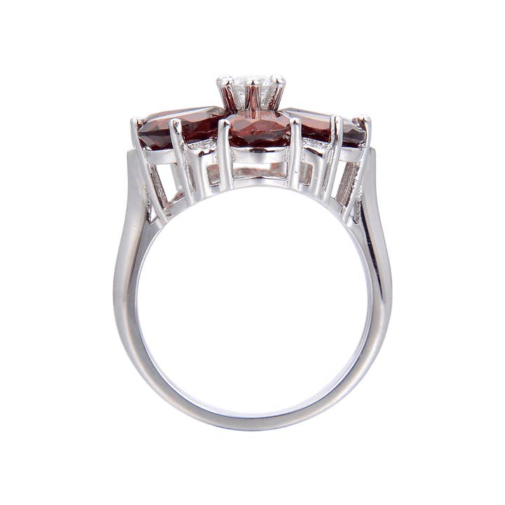 FCJ Jewelry LLC - Wholesale Cocktail/Statement Ring - Rhodium Plated Silver Natural Garnet Flower Fashion Ring2