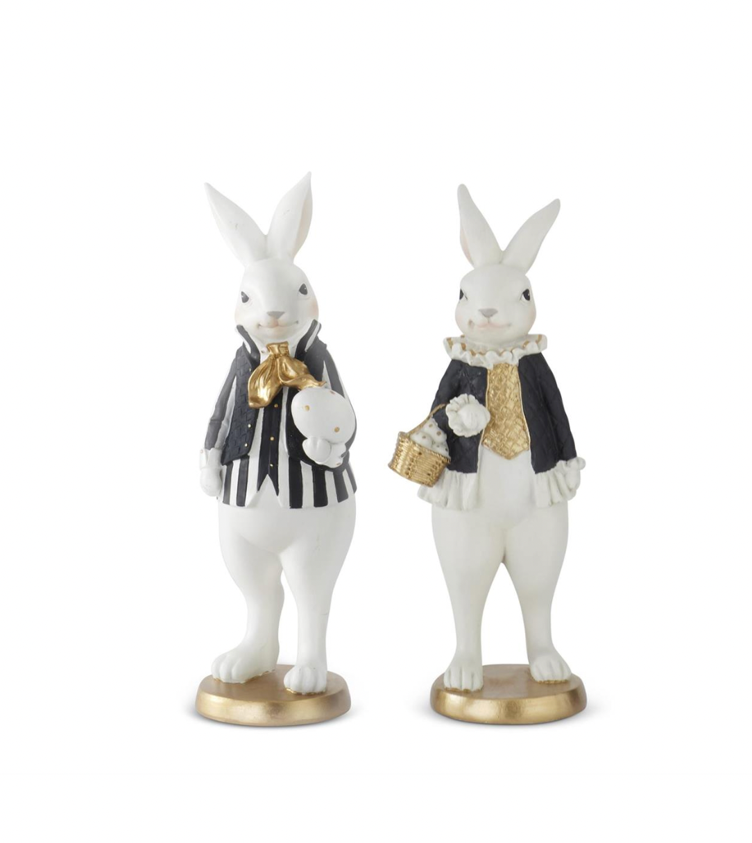 Dunn Deals - Vendita all'ingrosso Statuette decorative - Set di 2 coniglietti pasquali in resina neri e dorati da 10" ROYAL0