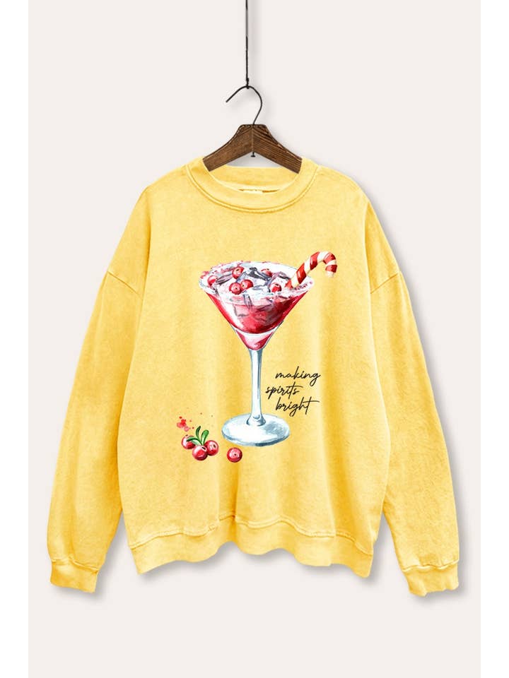 FELPA GRAFICA LAVATA MINERALMENTE CON COCKTAIL DI NATALE per la vendita all'ingrosso da parte di PINK NABI