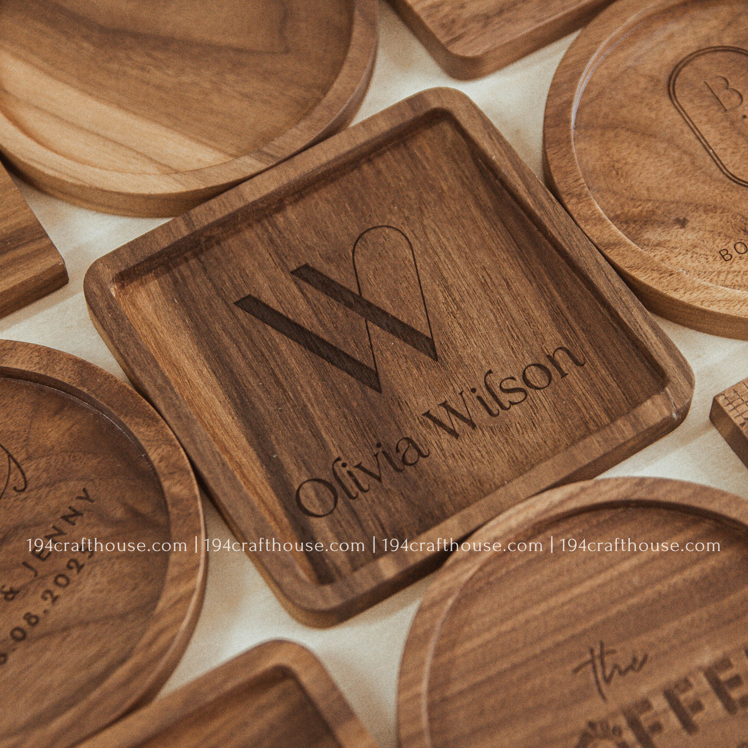 194 Craft House - Wholesale Coasters - Local City, State - Custom Walnut Wood Coasters - Home Gifts2