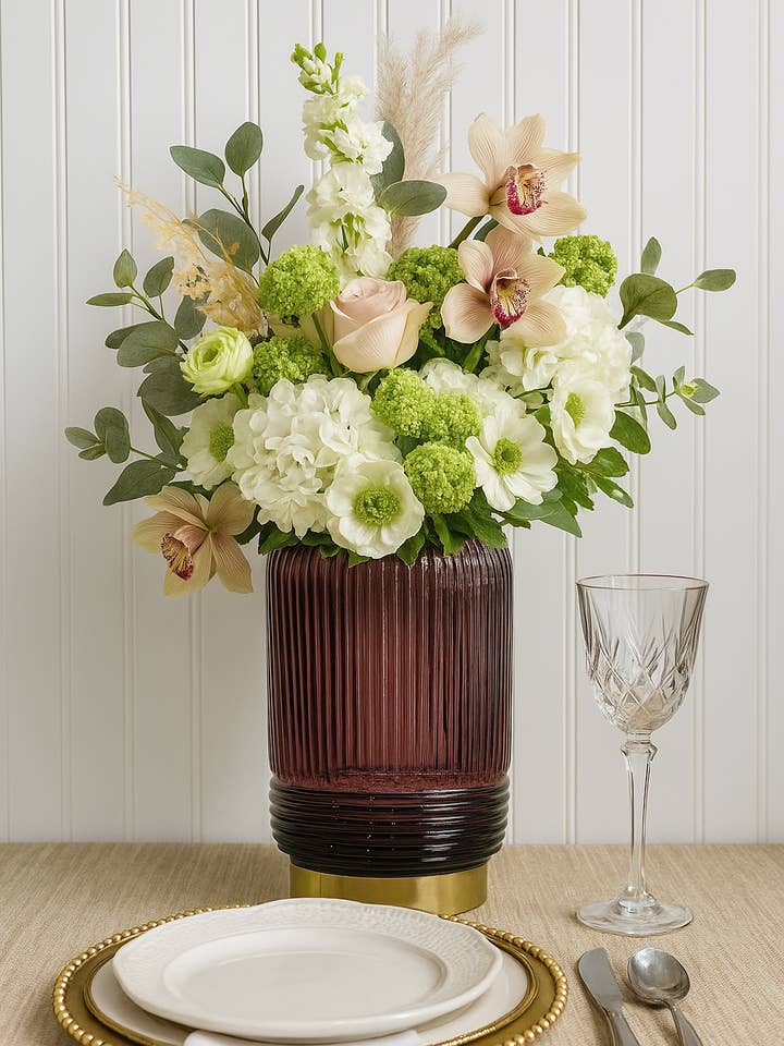 Textured Color Glass Vase with Gold Base | Adam Collection for wholesale by HEIRLOOM HOME DECOR