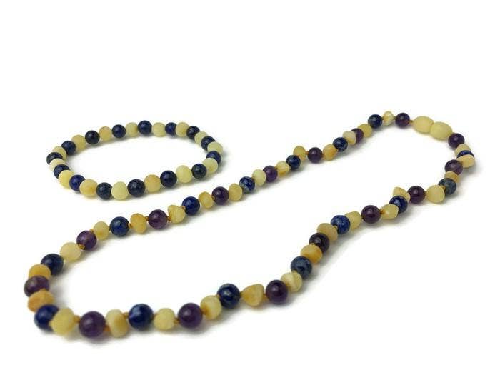 Baltic Essentials – wholesale Beaded/pearl necklace – ADHD Anxiety Anger Raw Milk Baltic Amber Lapis Amethyst 17 19 202