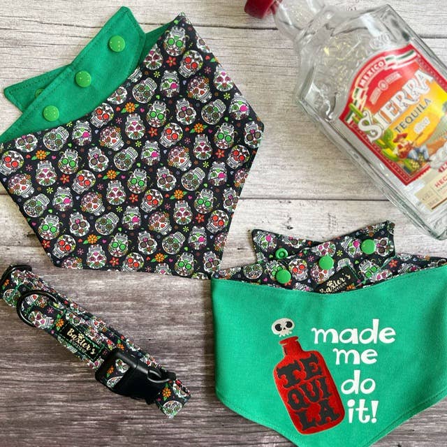 Baxter's Boutique - Wholesale Pet Bandana - Dog - Bandana | Tequila made me do it! / Candy skulls