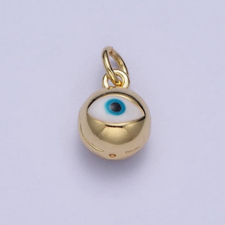 14K Gold Filled Jingle Bell Blue, White Evil Eye Charm of Bell for Amulet Jewelry Making | X-196 X-197 for wholesale on Faire1