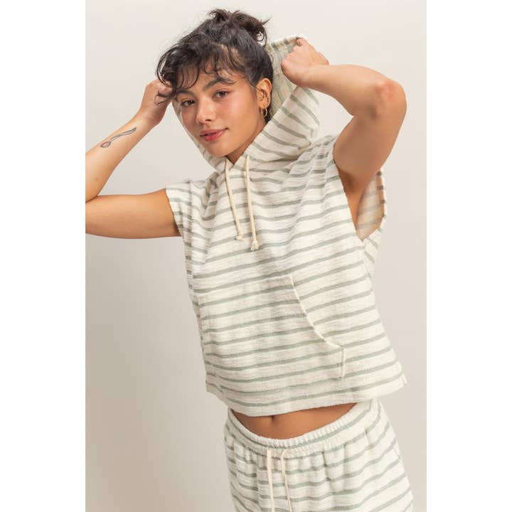 Stribet hættetrøje med lomme for engroshandel hos Double Zero