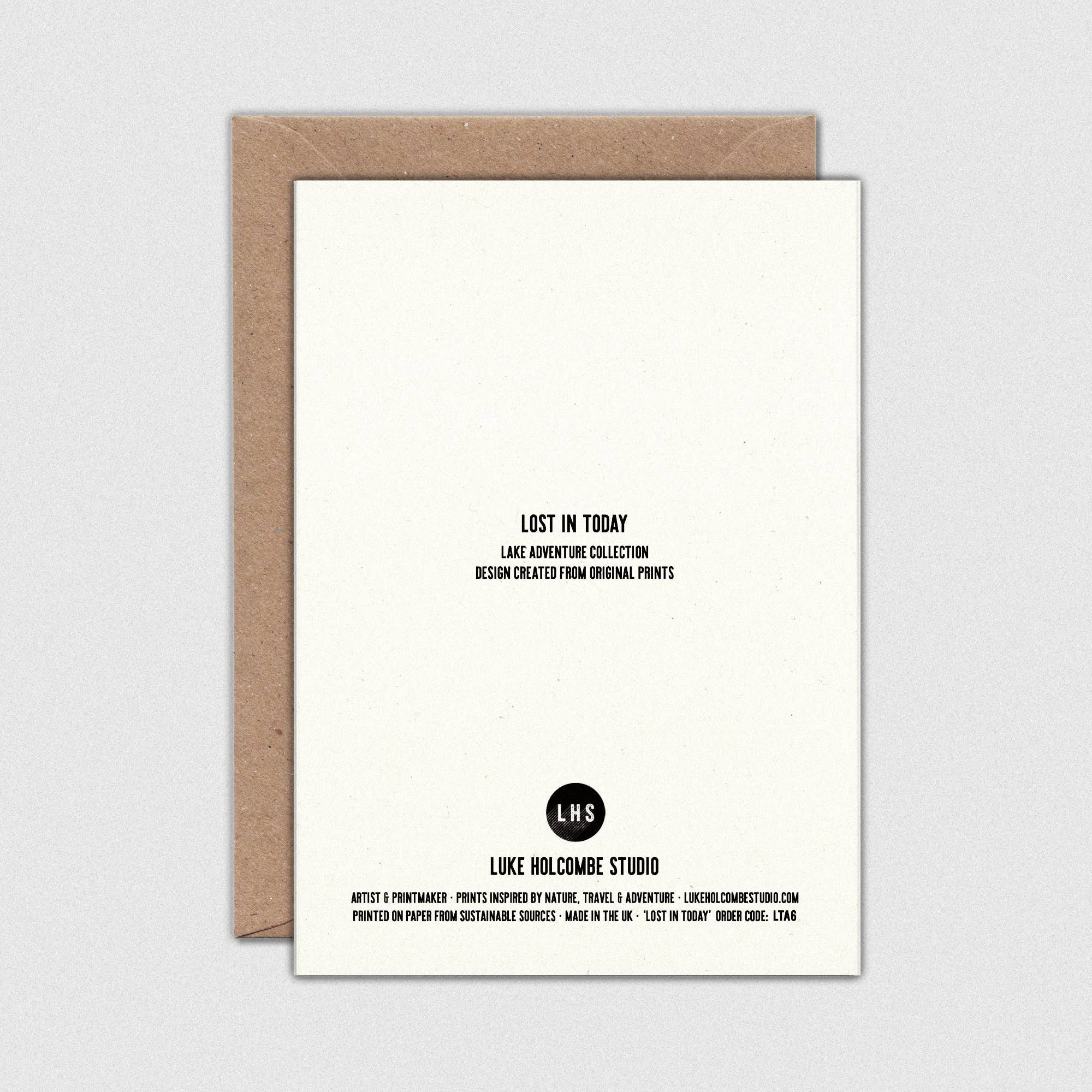 Luke Holcombe Studio - Wholesale Everyday Greeting Card - Lost in Today Individual Card (A6) Lake Canoe Adventure Sun3