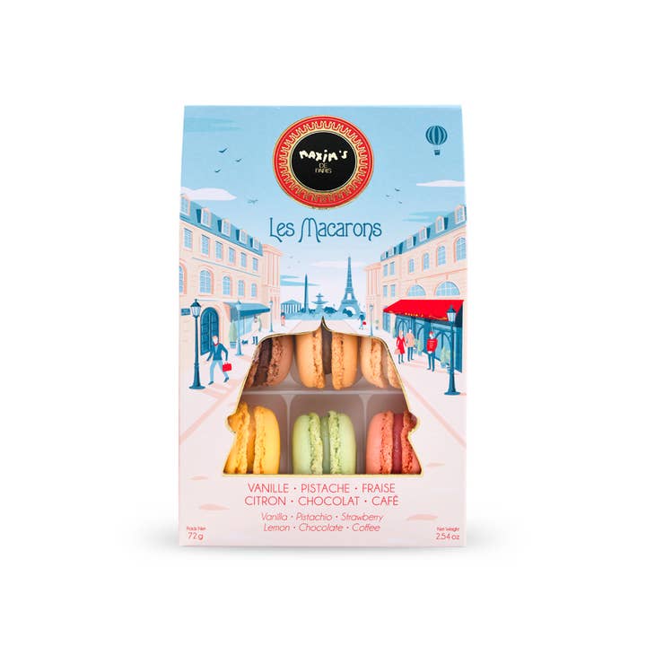 Æske med 6 assorterede macarons for engroshandel hos Maxim's