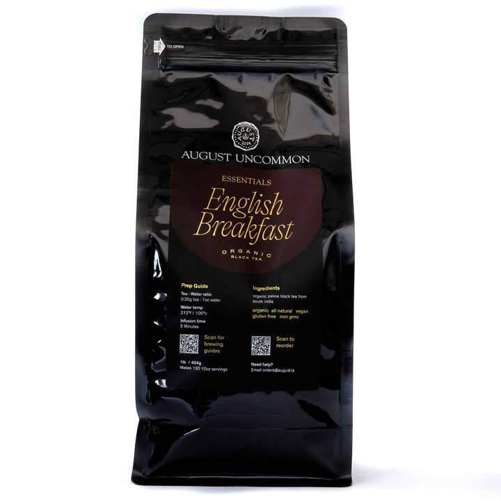 Petit-déjeuner anglais essentiel — Thé noir biologique — Sac de 1 lb pour la vente par August Uncommon Tea