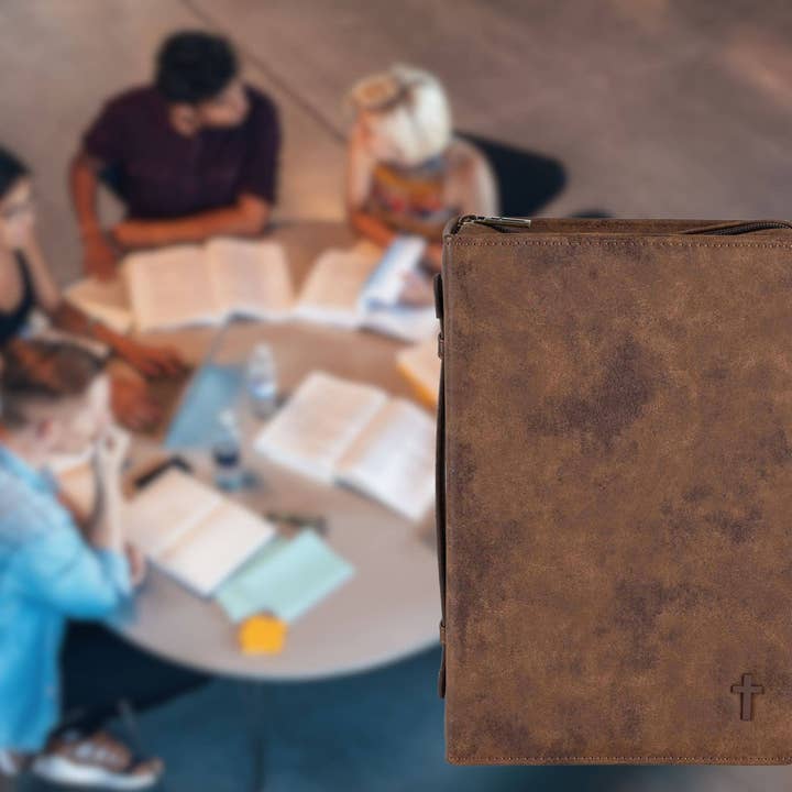 Magnolia - Wholesale Bible Cover - White Dove Bible Case Cross Suede-Look Brown XLarge