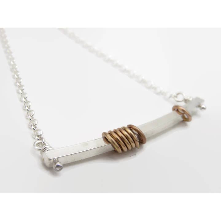 Silver Bar with Gold Rings Necklace for wholesale by The Silversmith Jewelry