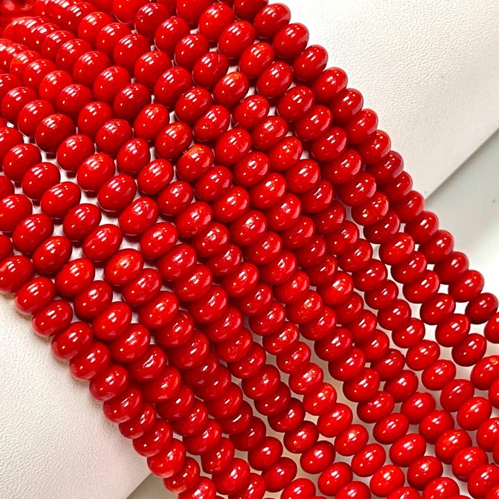 6mm Red Coral Gemstone Rondelle Beads Smooth Finish 16” for wholesale by TRIVENI USA INC