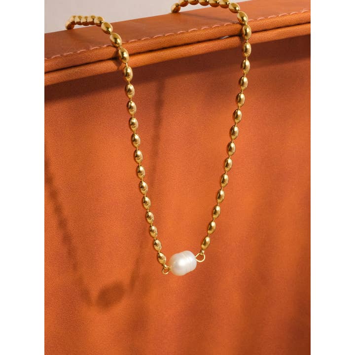 Vigne 18K Gold Non-Tarnish Pearl Ball Chain Necklace for wholesale on Faire