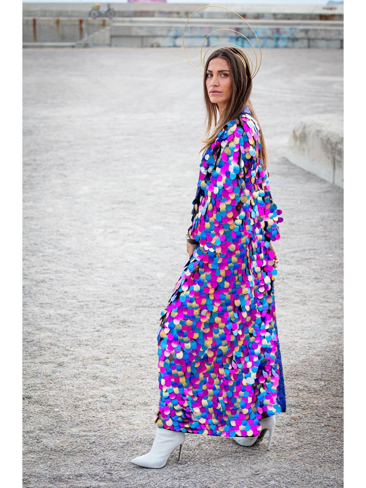 Festivo kimonos - Wholesale Kimono - Women's - Multicolor Rainbow Jumbo Sequins Kimono - Coachella - EDC5
