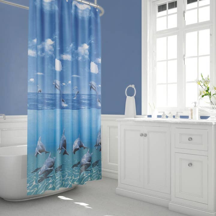 TROPIK HOME - Wholesale Shower Curtain - Happy Dolphins Fabric Bathroom Shower Curtain - 180cm wide