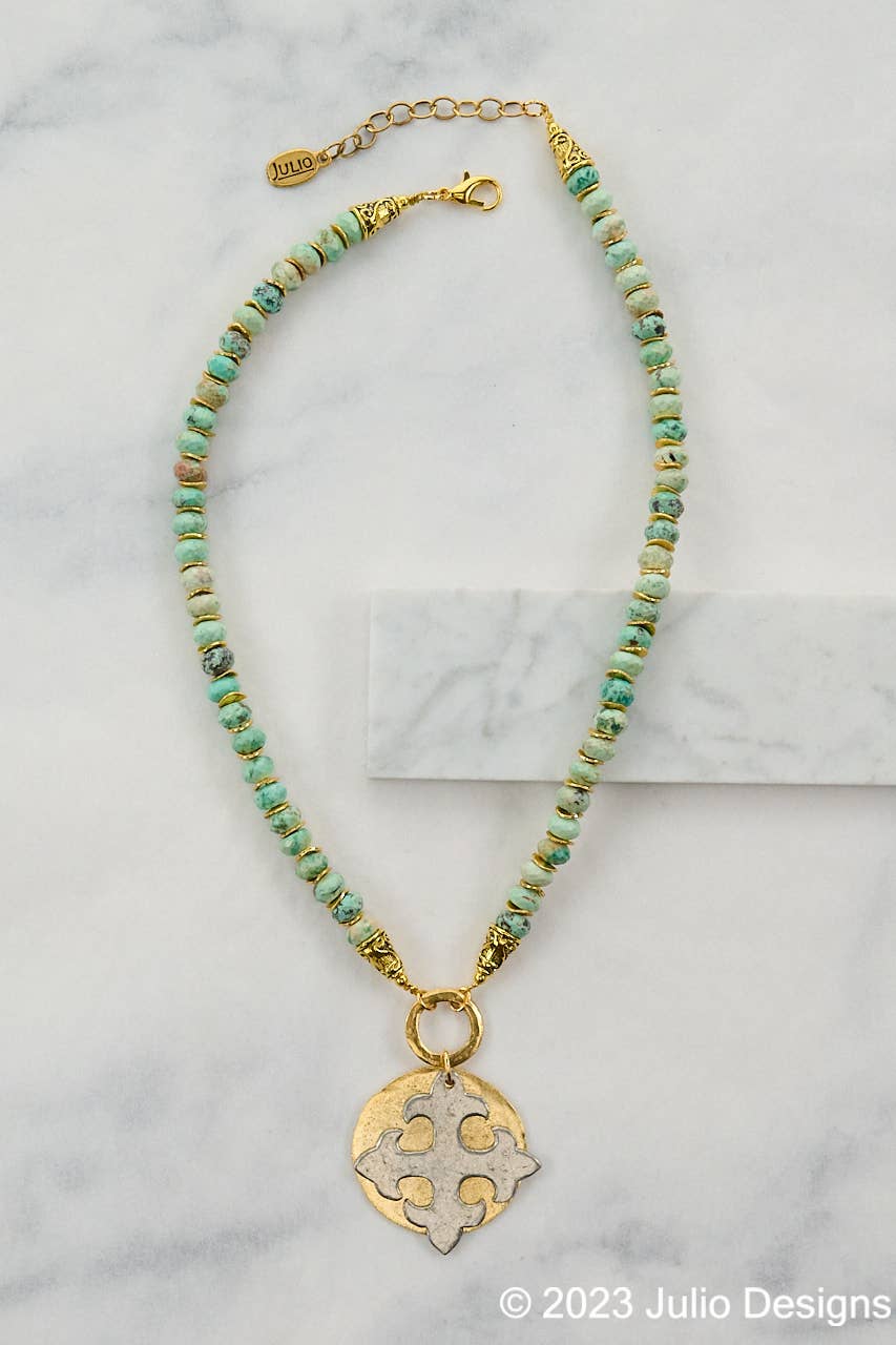 Julio Designs - Wholesale Pendant/Charm Necklace - Ginsburg Gemstone with Maltese Cross Pendant1