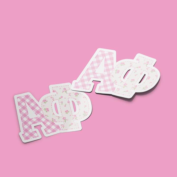Alpha Phi - Large Pink Patchwork Sticker for wholesale by Aspen and Lark