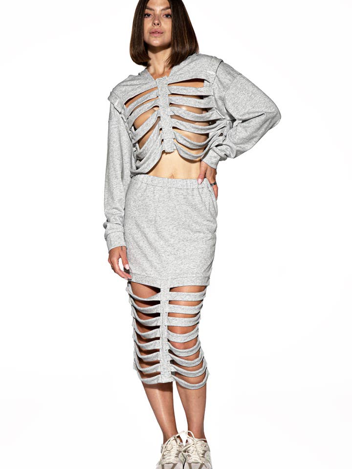Shredded Cutout Hoodie & Skirt Set for wholesale by Rehab Lab