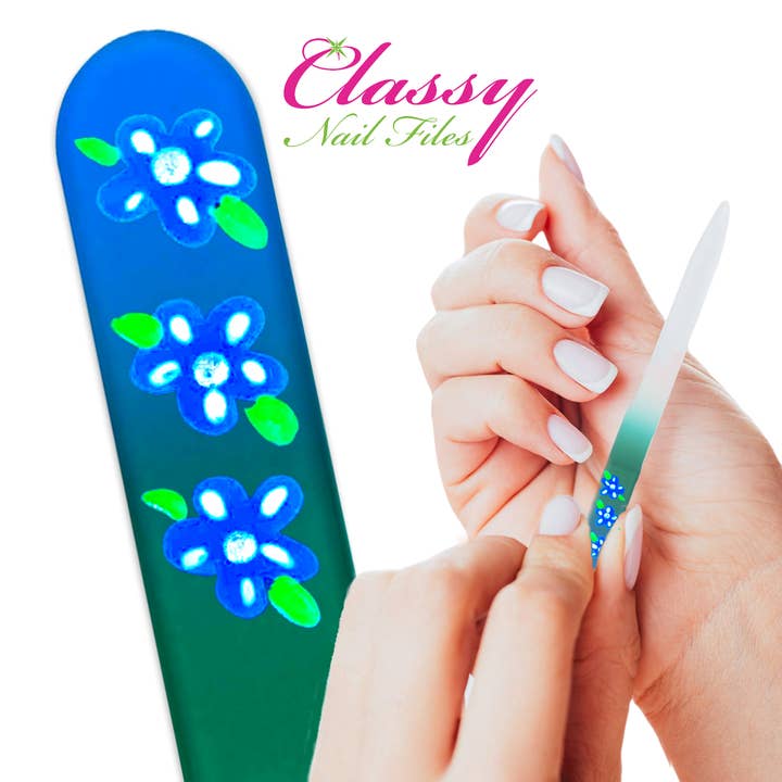 Classy Nail Files - Wholesale Nail file - Moon Flower Blue Lunar Hand Painted Color Crystal Nail File11