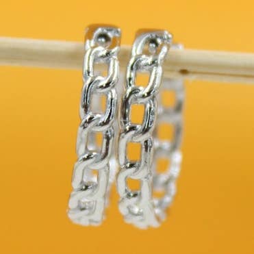 18K Rhodium Link Cuban Huggie Earrings (K304) for wholesale by MIA Jewelry