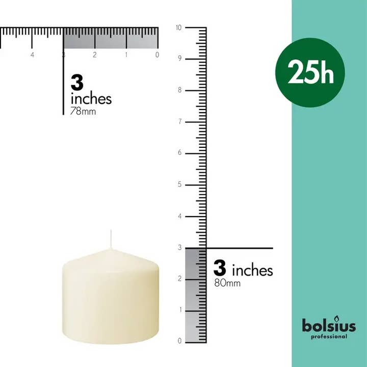 BOLSIUS – Großhandel Stumpenkerze – Stumpenkerzen Smooth Even, geruchsneutral, 3 x 7,6 cm, elfenbeinfarben