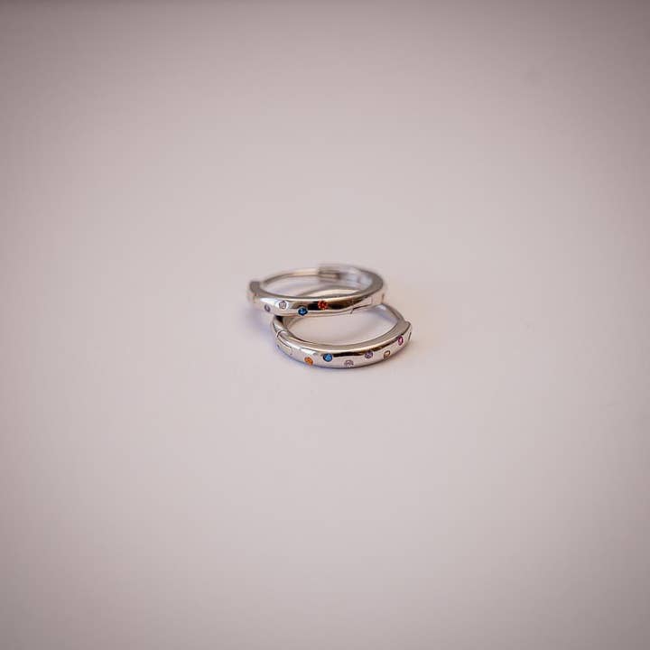 Greenwood Designs - Wholesale Hoop earrings - Juliet Silver Hoop Earrings with Multi Coloured Crystals