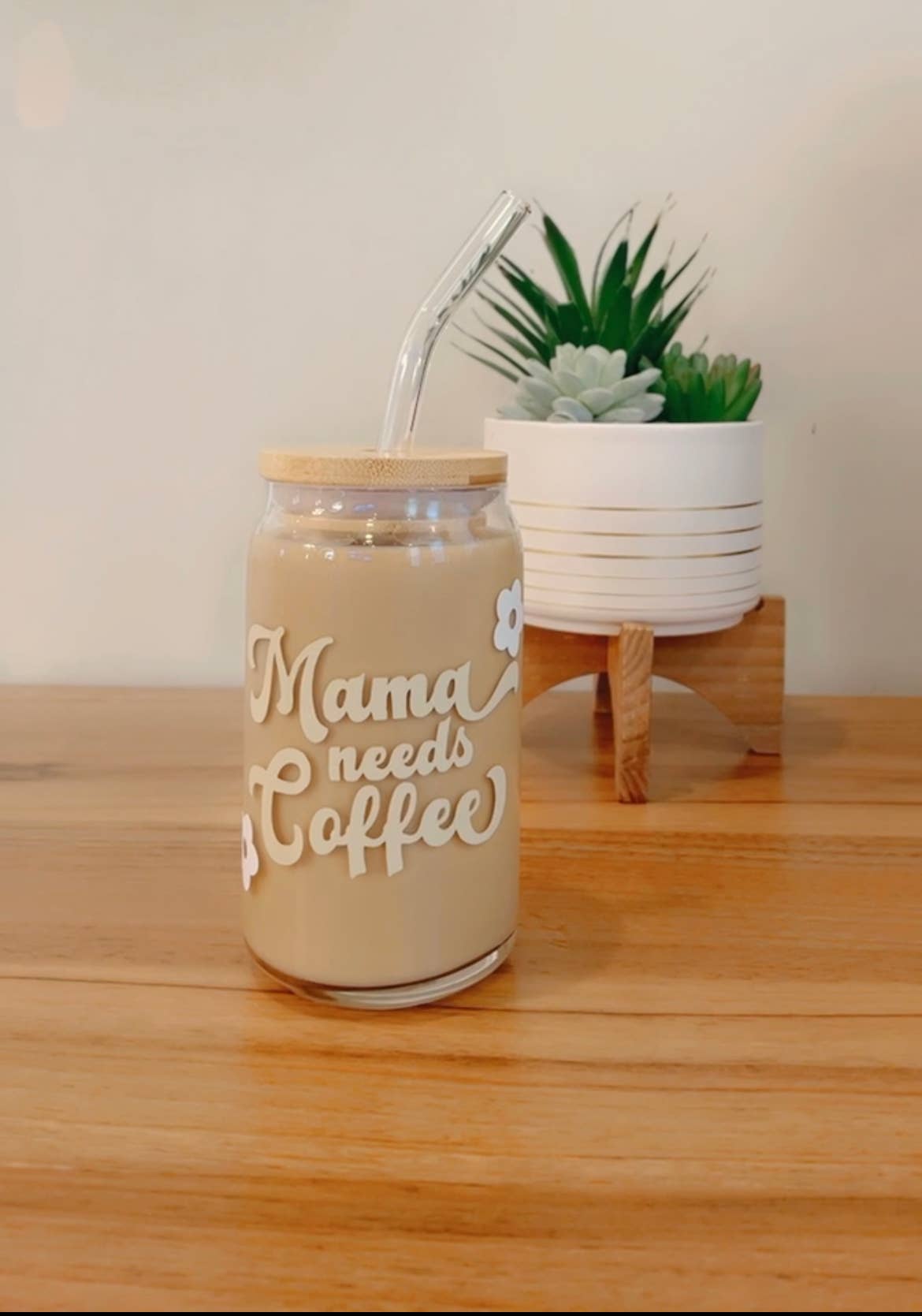 Pink pretty designs - Wholesale Drinking Glass/Cup - Mama needs coffee can glass