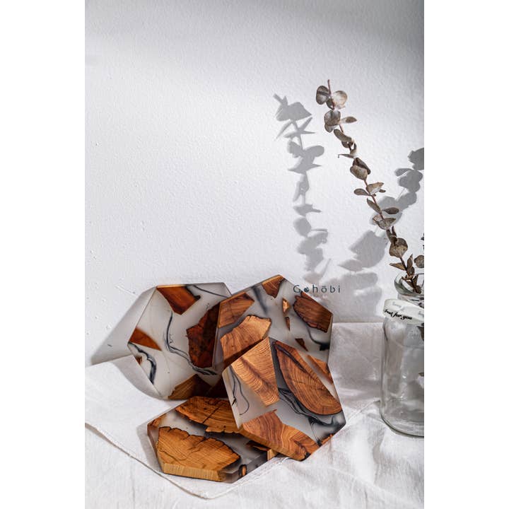 Gohobi – wholesale Coasters – One Hexagon shaped Wooden Resin Coaster (11CM, Hexagon)