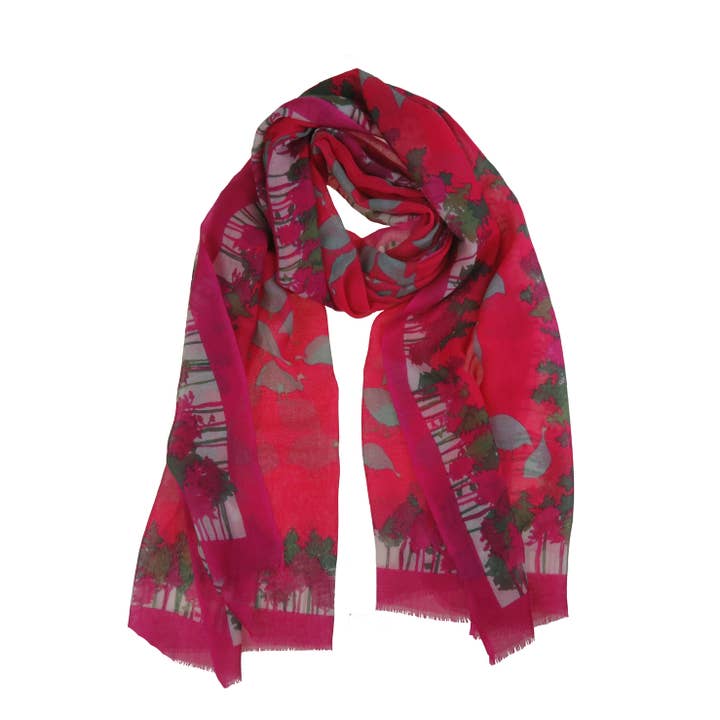 Supplement D'AM - Wholesale Scarf - Women's - Wool-silk stole Little Guinea Fowls (bird, tree, forest)