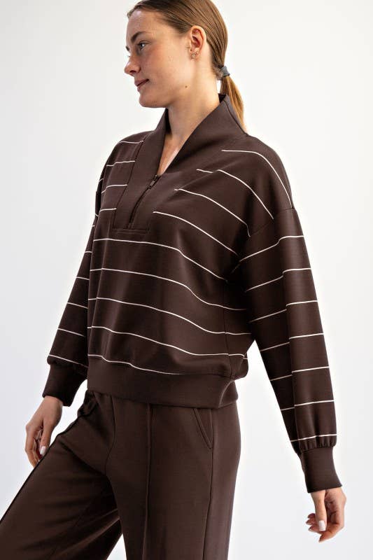 Sunday Morning - Wholesale Jacket - Women's - J0332PL37 PLUS STRIPE V-NECK MODAL POLY SPAN SCUBA JACKET 29