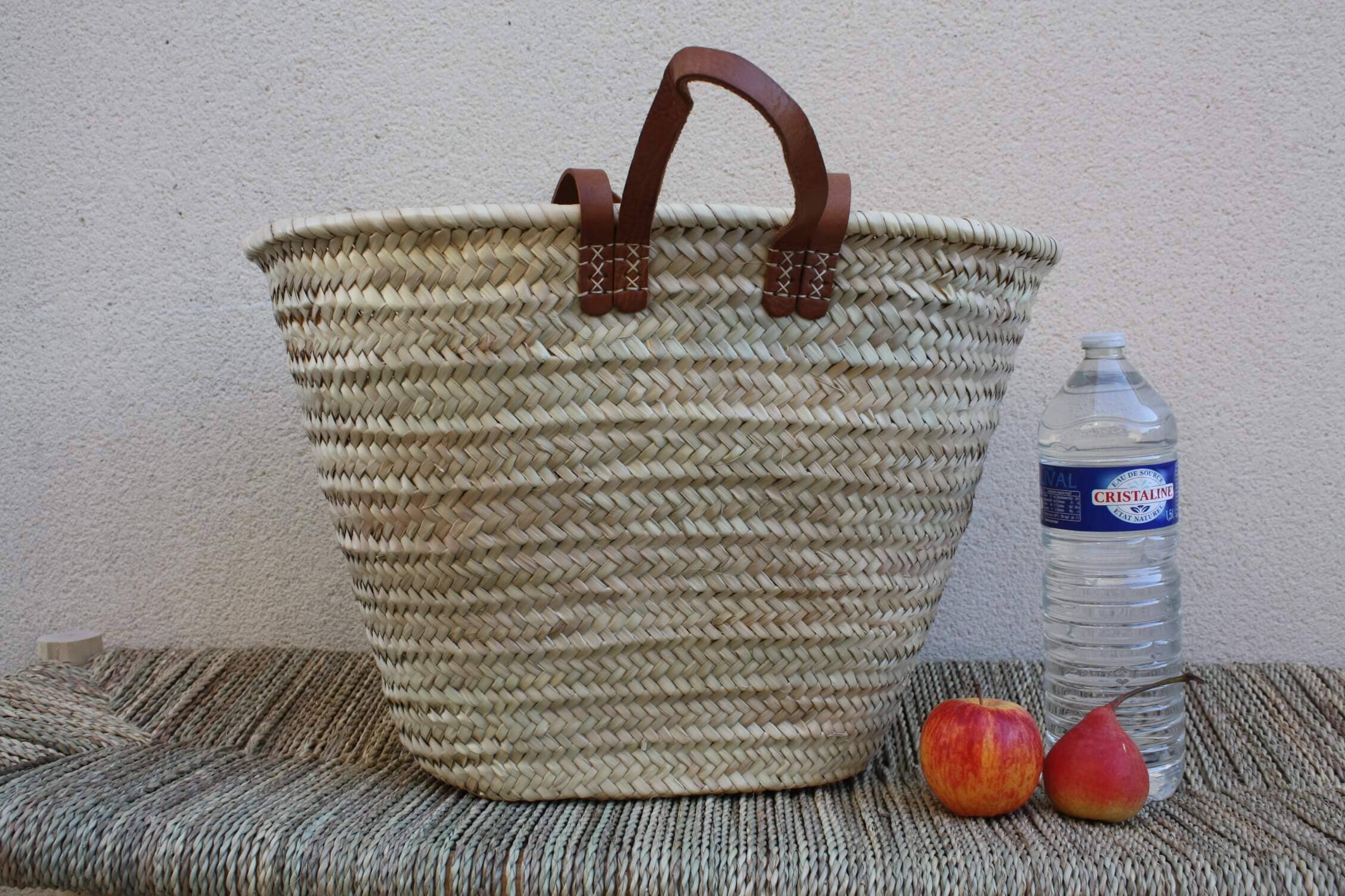 Boutique Huléti – Engroshandel Strandtaske – KURV DOBBELT Korte + Lange Læderhåndtag - Stråtaske Marked Indkøb Strand Flet Naturlig Rattan - 3 STØRRELSER at Vælge -2