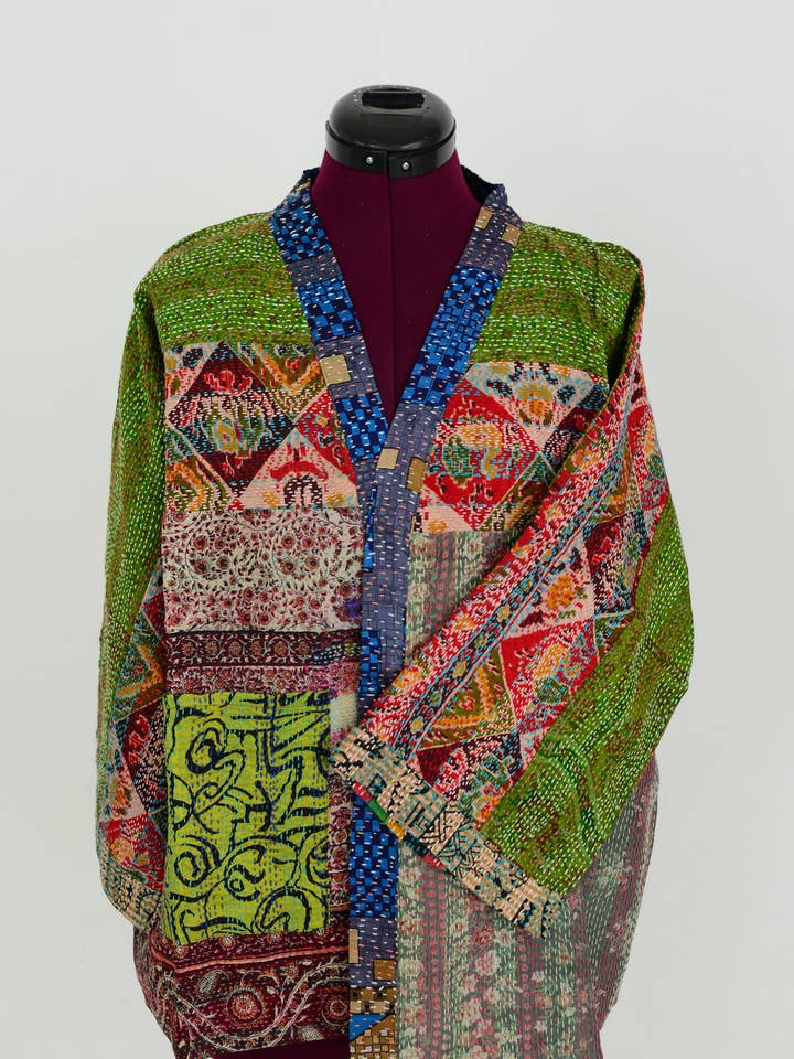 Reversible Kimono Jacket - Kantha Silk Sari for wholesale by The Red Sari by Jennings & Allen