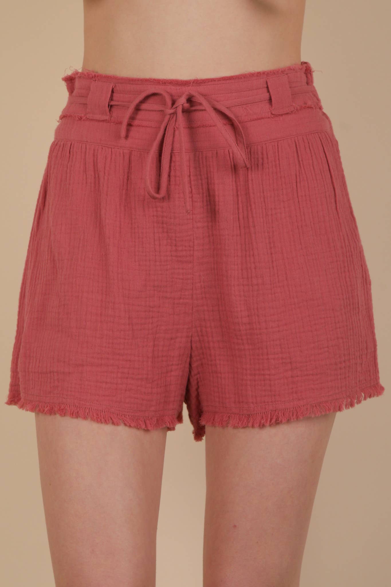 VERY J - Wholesale Shorts - Women's - NP70879-Cotton Gauze Shorts W/ Front Tie12