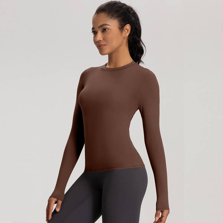 Sodalemon - Wholesale Athletic Top - Women's - Women High-Stretch Round-Neck Workout Long Sleeve Top8