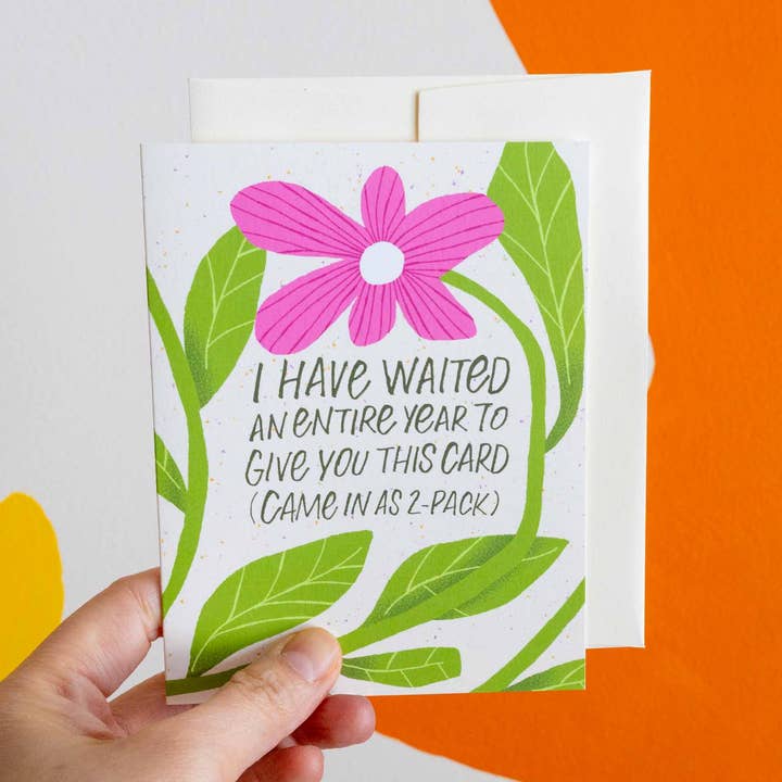 Funny Anniversary Greeting Card, “Waited an Entire Year”, A2 for wholesale by Esther Nariyoshi Illustrations