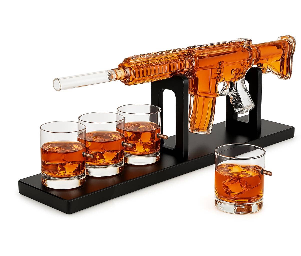 The Wine Savant /  Khen Glassware - Wholesale Decanter - AR15 Whiskey Gun Decanter Set 1000 ml & 4 Bullet Glasses1