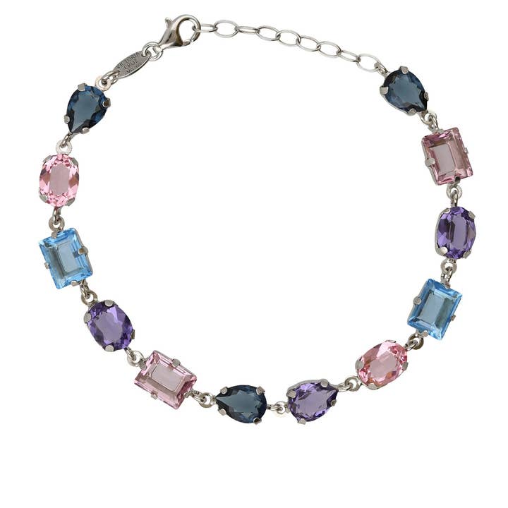 Borea bracelet with multicolor crystal in rhodium-plated silver for wholesale by Victoria Cruz
