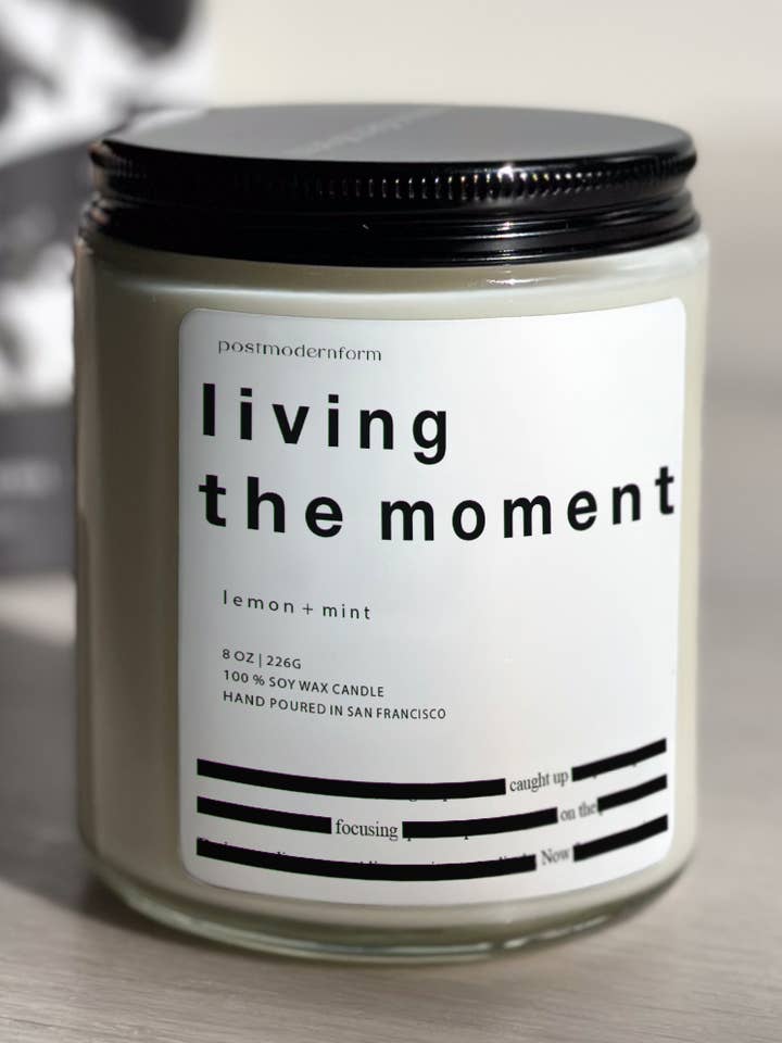 living the moment / lemon + mint soy wax candle for wholesale by postmodernform