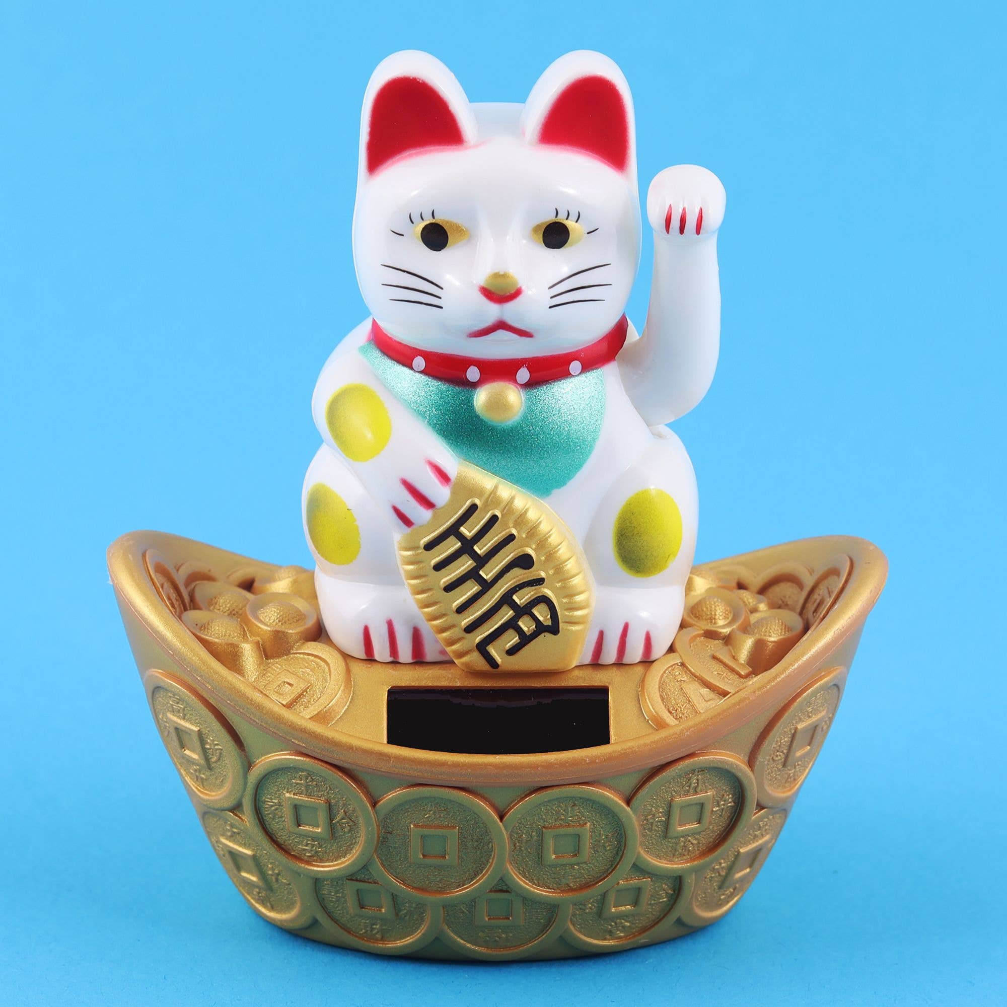 Tribal Trade GmbH - Wholesale Decorative Figurine - Lucky cat Maneki-neko wave cat solar oval 10cm white8