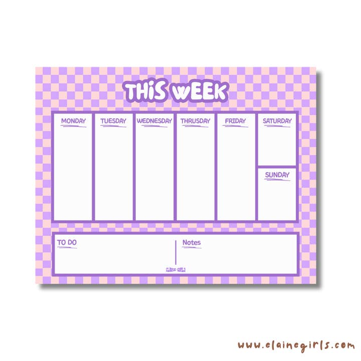 Notepad 11 x 8.5 | Weekly Planner | Check Lilac Purple Pink for wholesale by Elaine Girls