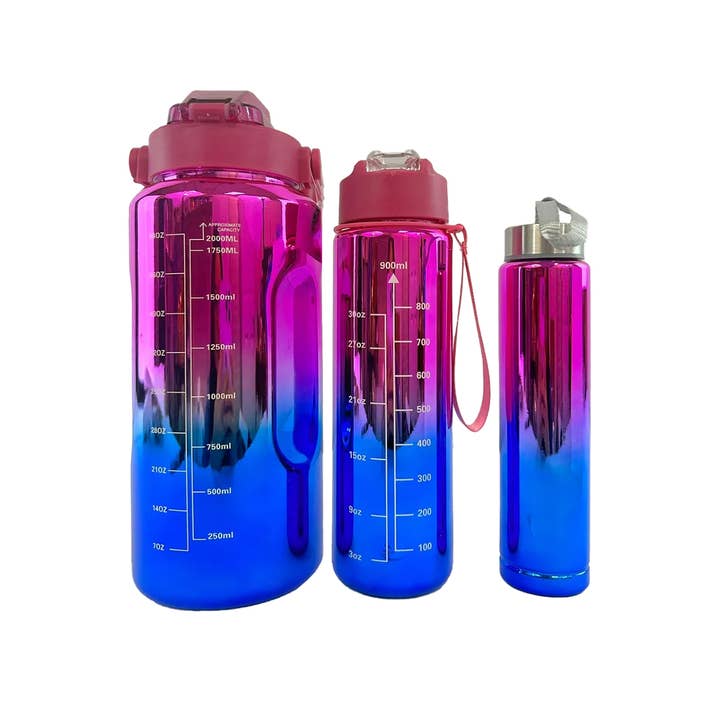 Cap Zone – Garrafa de água por atacado – Conjunto de Copo para Garrafas de Água Ombre 3 PC Sippy Palha Tumbler Metálico1