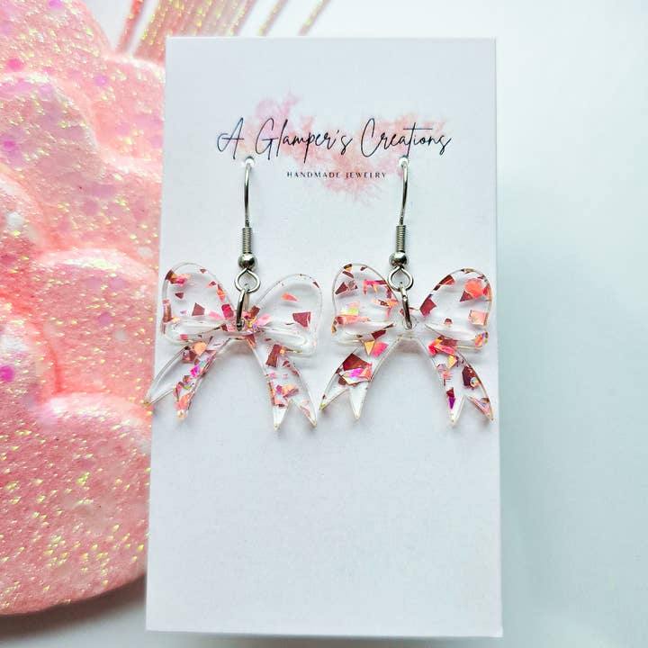 Rosaguld Flager Sløjfe Akryl Øreringe - 1 tomme bred for engroshandel hos A Glamper's Creations LLC