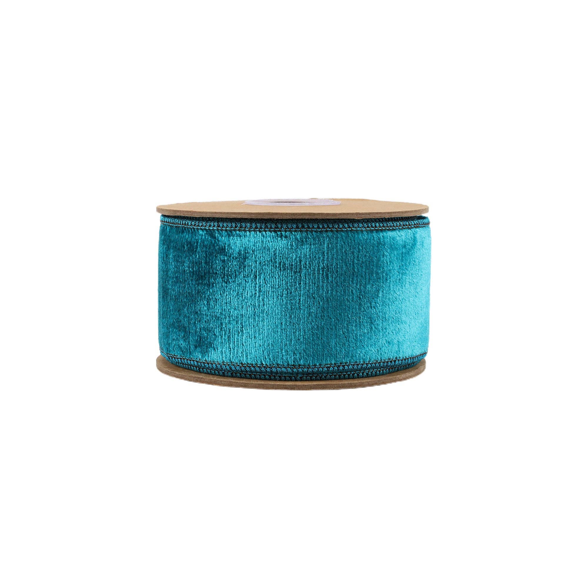 LA Ribbons Wholesale – wholesale Band – 2 1/2" Trådbunden Sammet Premium Band | Teal med Teal Metallisk Dupioni Baksida | 5 Yards Rulle2