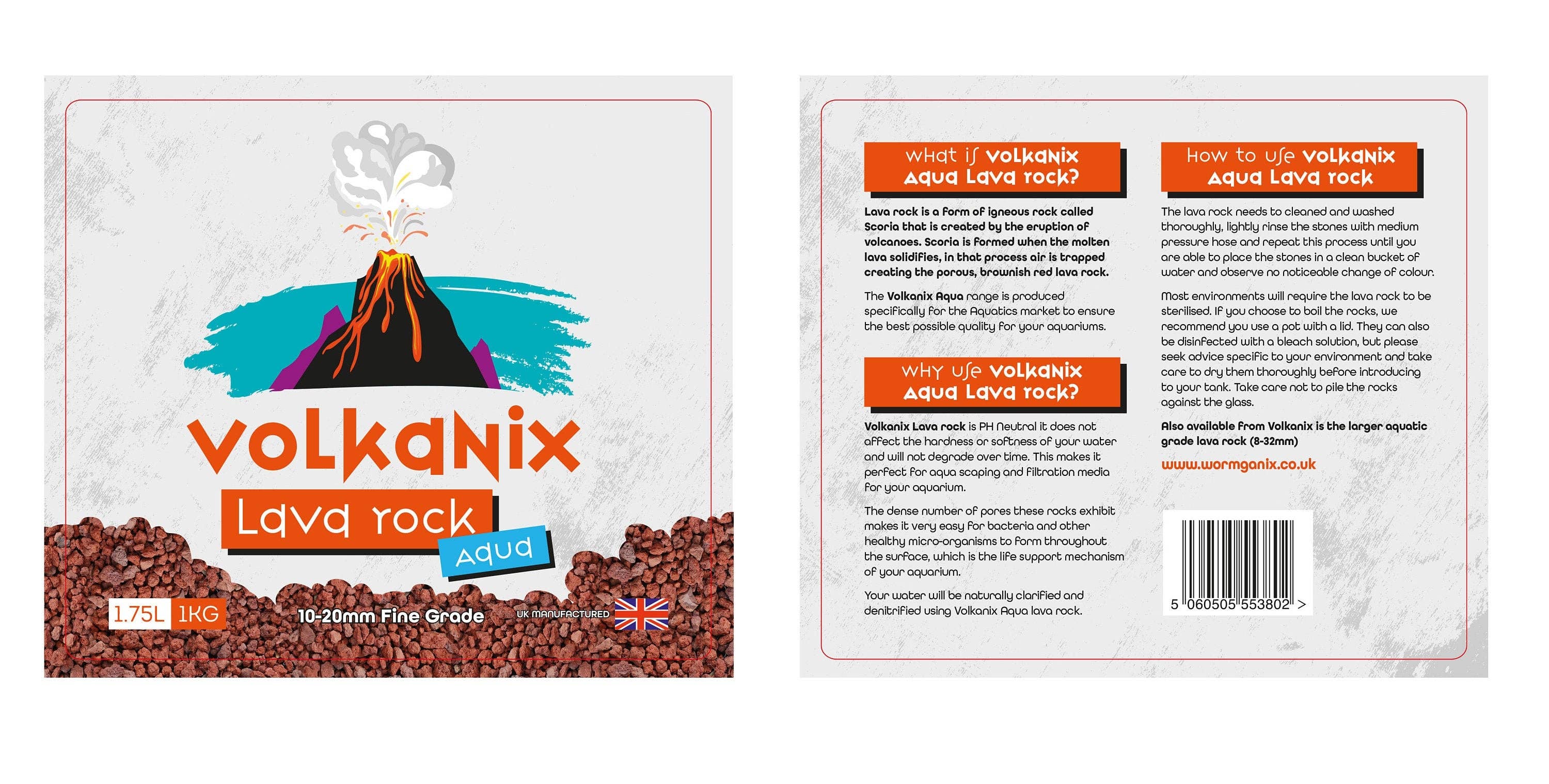 Wormganix Worm Castings – Solo para plantação e vasos por atacado – Volkanix Aqua 'Fine 'Grau 10-20mm Lava Rock 1kg (1,75 litros) Meio filtrante Aquascaping2