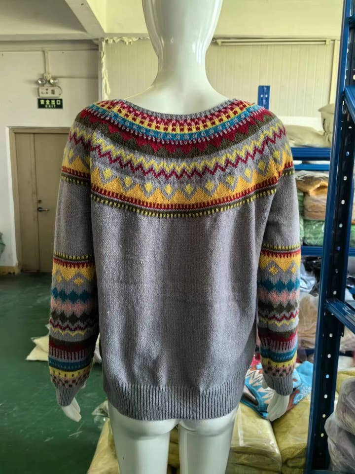 Rosa Clothing - Wholesale Knit Sweater - Women's - Cottagecore Vintage jacquard knit sweater jumper9