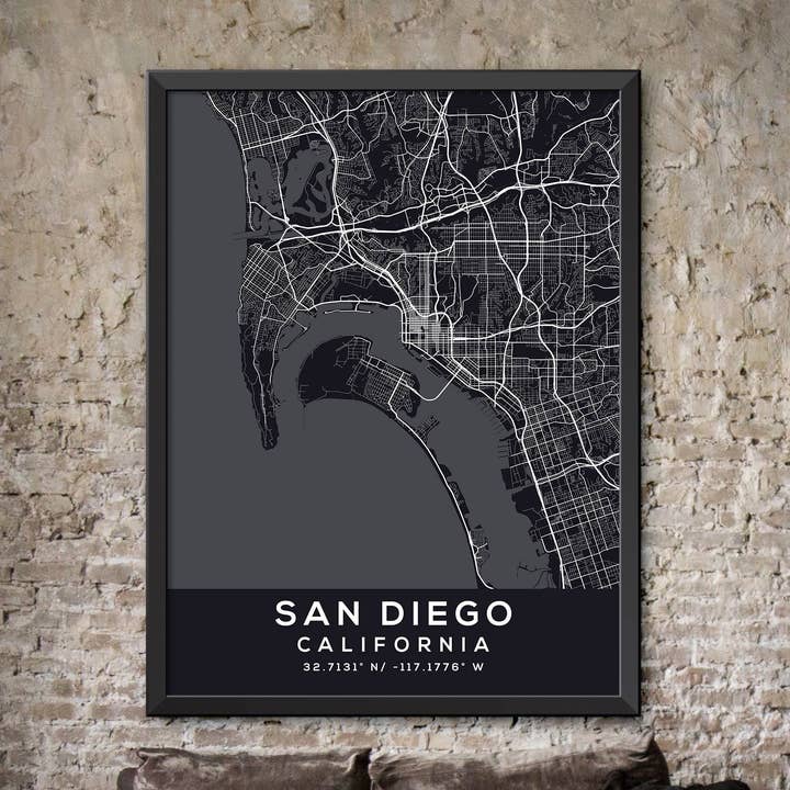 San Diego, California Map for wholesale by Artable