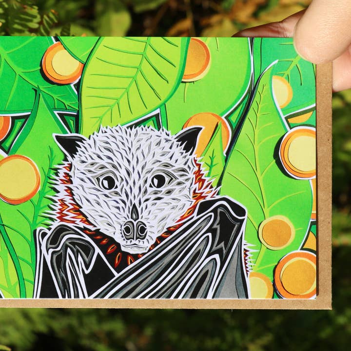Flying Fox Bat Greeting Card for wholesale by Gnome Studio