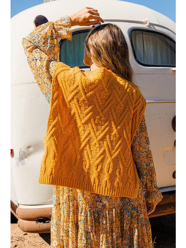 MOUTARDE GILET EN TRICOT TORSADÉ MOUTARDE TIS12282 en vente sur Faire