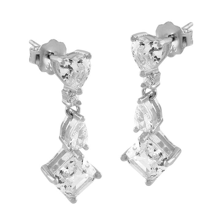 Silver earrings with asymmetrical white zircons for wholesale by Itemporality