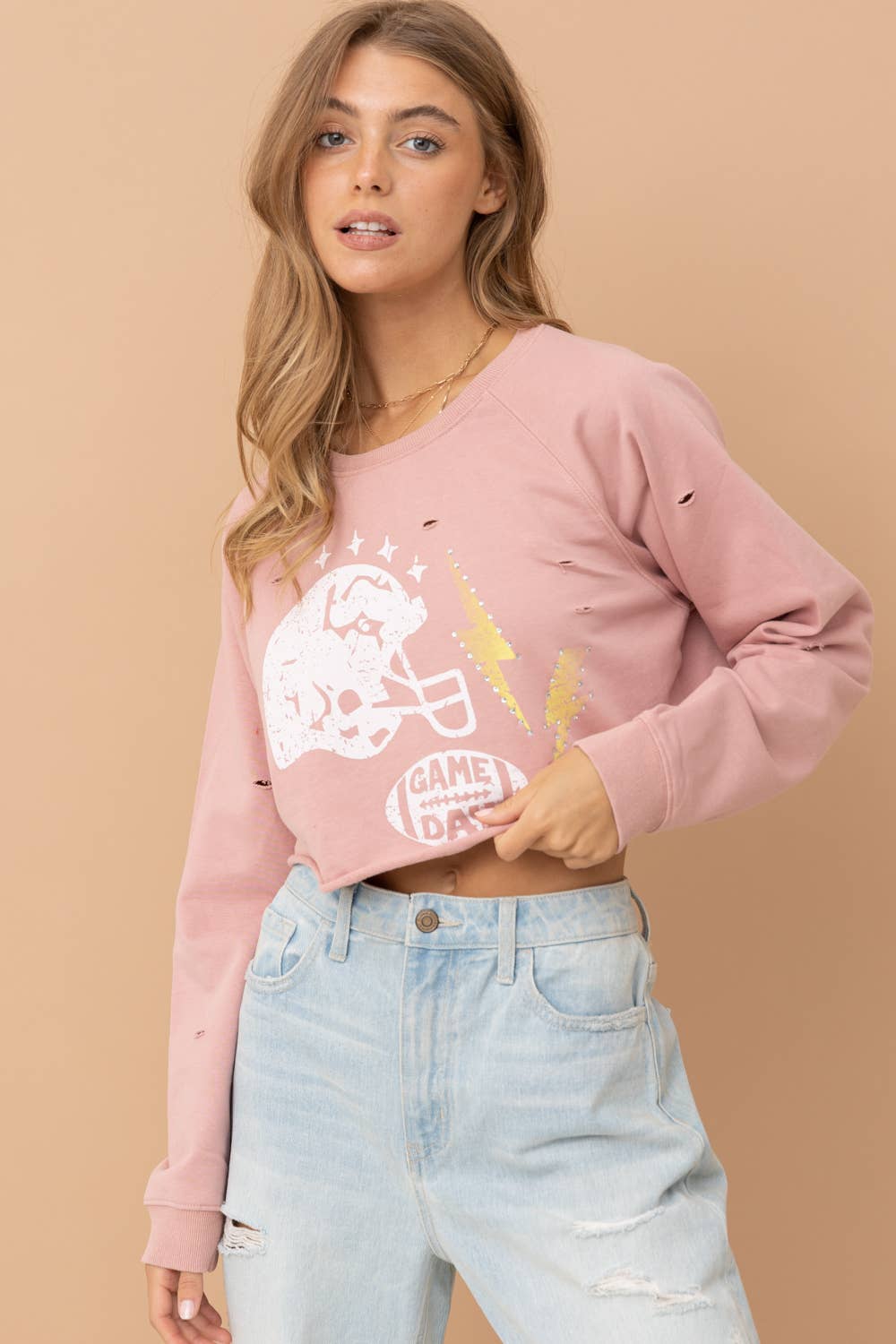 Blue B – Engroshandel Grafisk Sweatshirt - Dame – 32315T - Fransk Terry afgrøde spil dag besat sweatshirt3